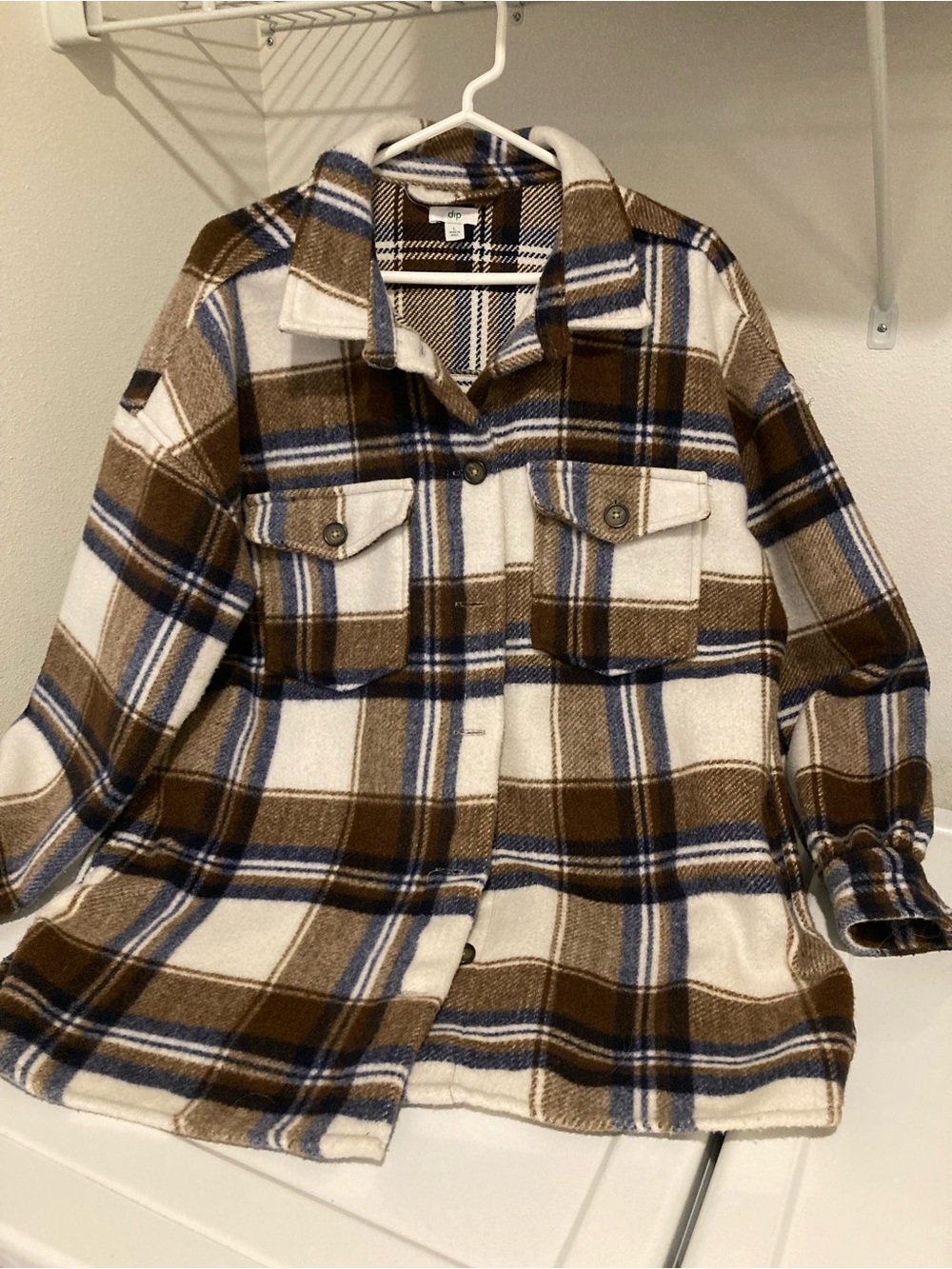 dip Plaid Shacket Jacket - Brown/White/Blue